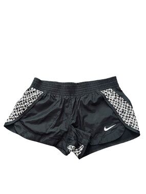 Nike Black Athletic Shorts with White Patterned Panels